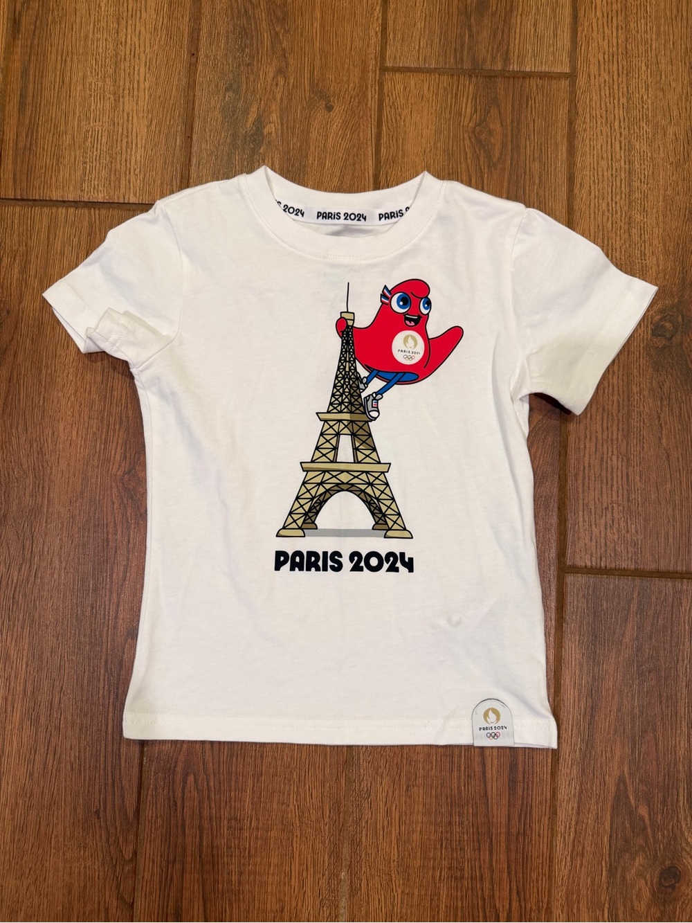 Kids Paris 2024 White Graphic Tee with Red Mascot / 4T